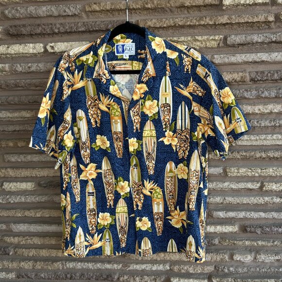 Styled by RJC Men's Vintage Hawaiian Surfboard Tiki Floral Shirt Size L - Picture 5 of 9